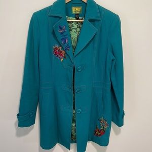 Tracy Porter Embroidered Teal Blue Jacket in Excellent Condition!
